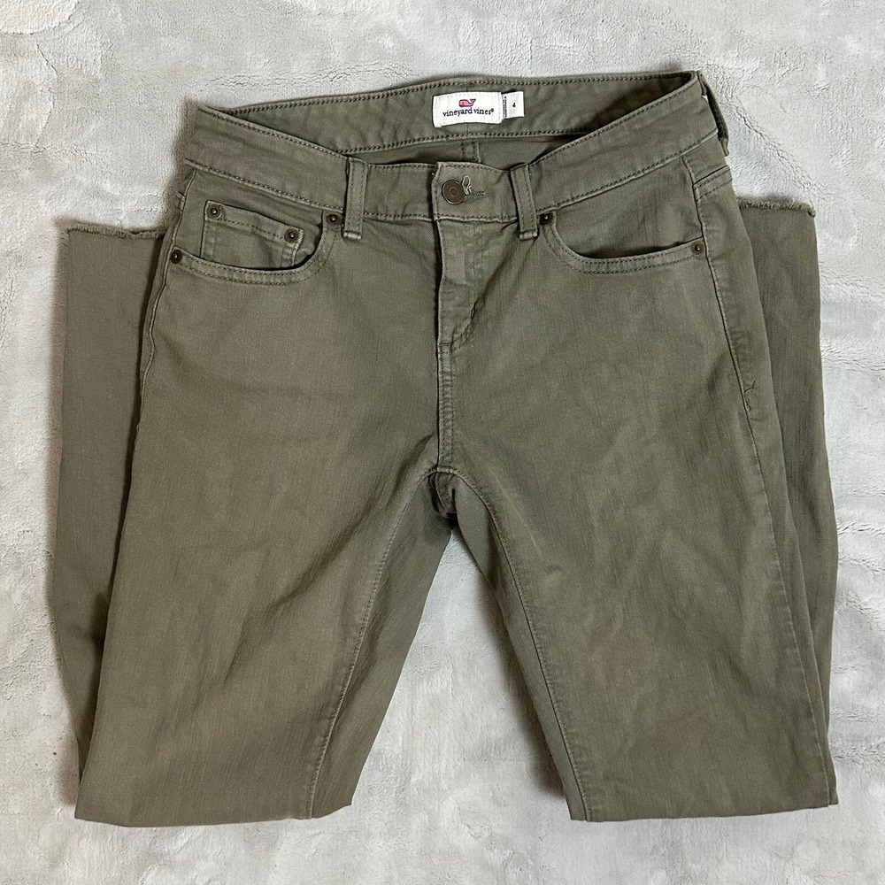 Vineyard Vines Cropped Raw Hem Olive Green Skinny Jeans‎